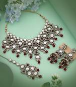 Elegant maroon color kundan necklace set crafted for premium traditional fashion lovers