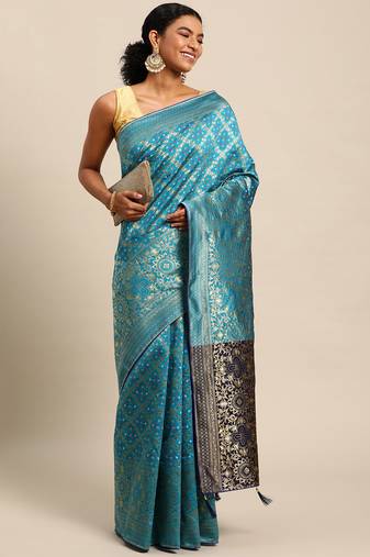 firozi cotton silk blend banarasi bandhani fusion style woven