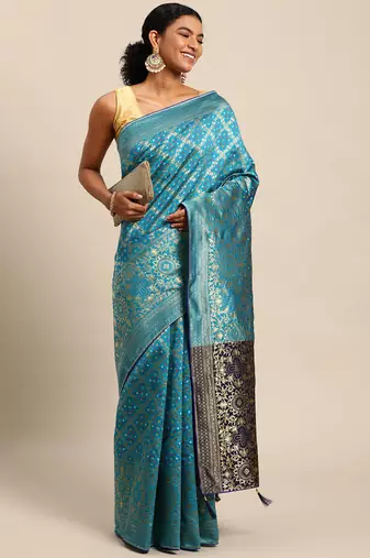 firozi cotton silk blend banarasi bandhani fusion style woven