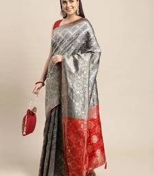 grey cotton silk blend banarasi bandhani fusion style woven
