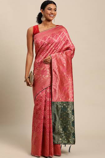 hot pink cotton silk blend banarasi bandhani fusion style woven