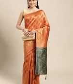 orange cotton silk blend banarasi bandhani fusion style woven