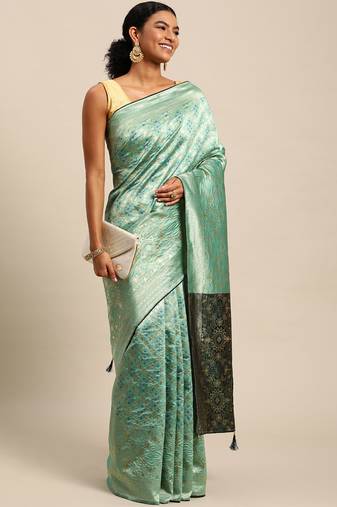 pista green cotton silk blend banarasi bandhani fusion style woven