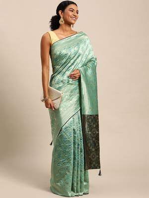 pista green cotton silk blend banarasi bandhani fusion style woven 1