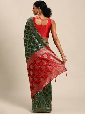 bottle green cotton silk blend banarasi bandhani fusion style woven 3