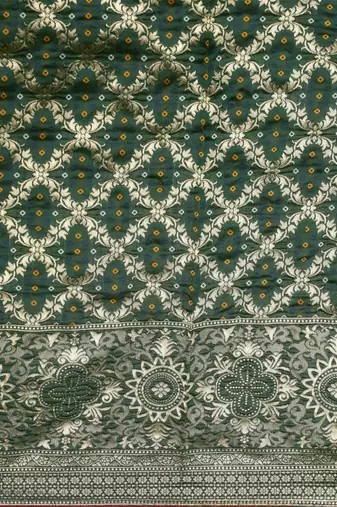 bottle green cotton silk blend banarasi bandhani fusion style woven