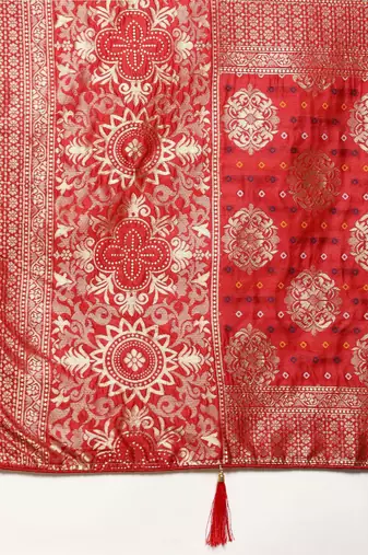 bottle green cotton silk blend banarasi bandhani fusion style woven