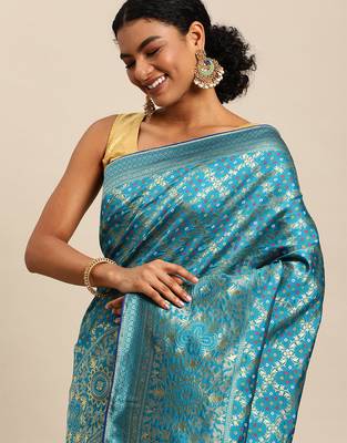 firozi cotton silk blend banarasi bandhani fusion style woven 2