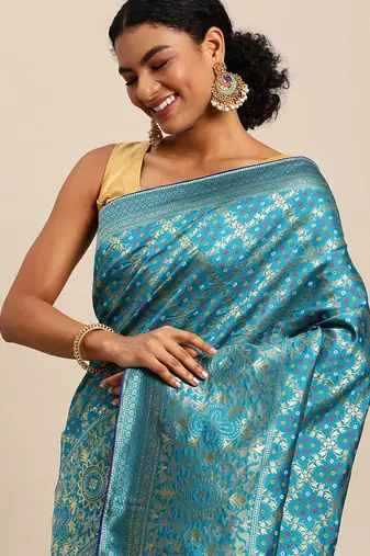firozi cotton silk blend banarasi bandhani fusion style woven