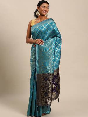 firozi cotton silk blend banarasi bandhani fusion style woven 3