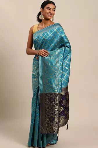 firozi cotton silk blend banarasi bandhani fusion style woven