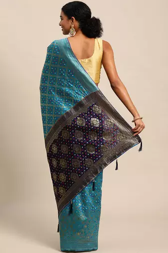 firozi cotton silk blend banarasi bandhani fusion style woven