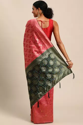 hot pink cotton silk blend banarasi bandhani fusion style woven