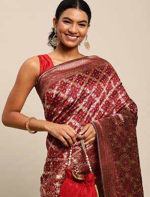 maroon cotton silk blend banarasi bandhani fusion style woven 2