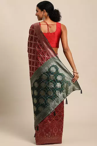 maroon cotton silk blend banarasi bandhani fusion style woven