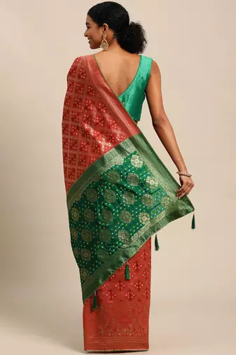 red cotton silk blend banarasi bandhani fusion style woven