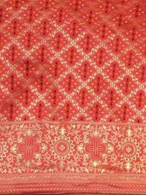 red cotton silk blend banarasi bandhani fusion style woven 4