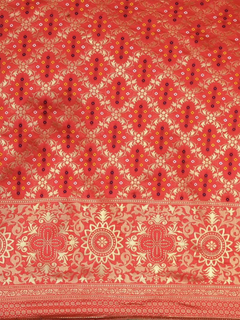 red cotton silk blend banarasi bandhani fusion style woven