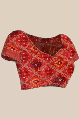 red cotton silk blend banarasi bandhani fusion style woven