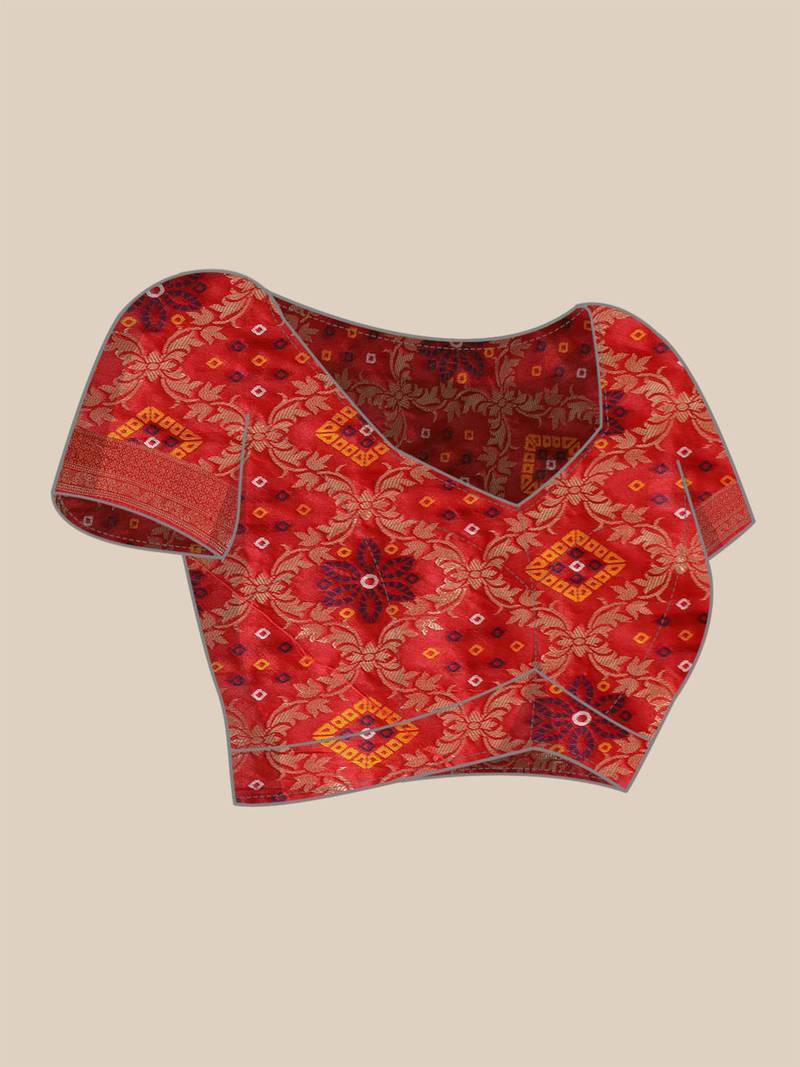 red cotton silk blend banarasi bandhani fusion style woven