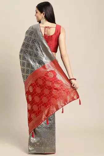 grey cotton silk blend banarasi bandhani fusion style woven