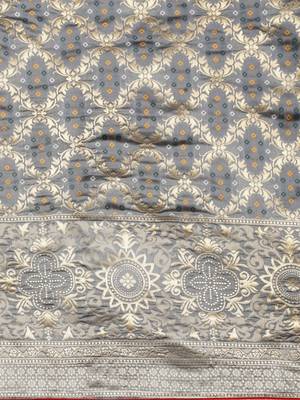 grey cotton silk blend banarasi bandhani fusion style woven 4
