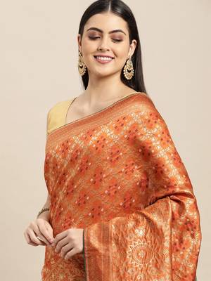 orange cotton silk blend banarasi bandhani fusion style woven 2