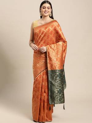 orange cotton silk blend banarasi bandhani fusion style woven 4