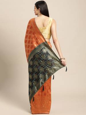 orange cotton silk blend banarasi bandhani fusion style woven 5