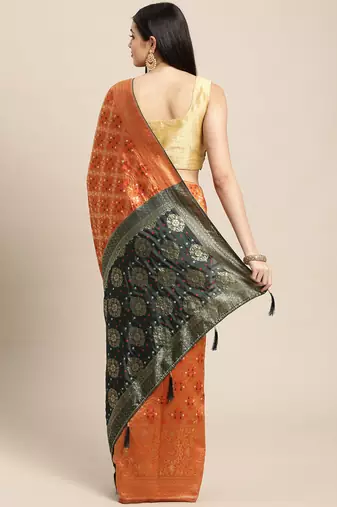 orange cotton silk blend banarasi bandhani fusion style woven