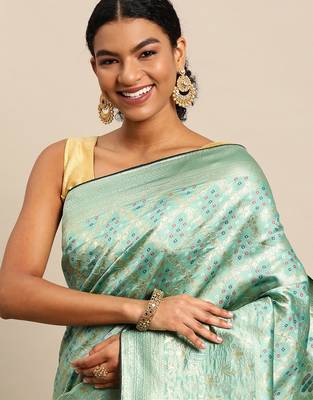 pista green cotton silk blend banarasi bandhani fusion style woven 2