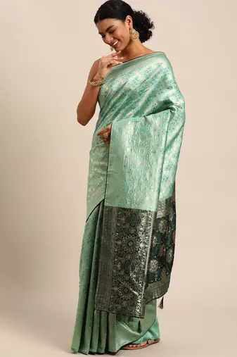 pista green cotton silk blend banarasi bandhani fusion style woven