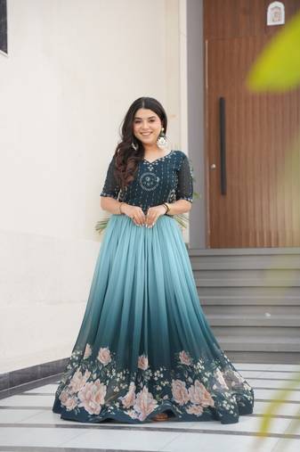 Rama Faux Blooming Printed Designer Gown with Flow & Soft Comfort     Perfect for Daily & Casual Wear