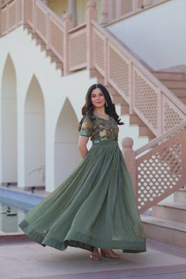 Green embroidered Silk Blend Gown 2