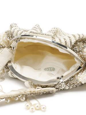 opal thread pearl white & silver pearl embellished velvet clutch 6