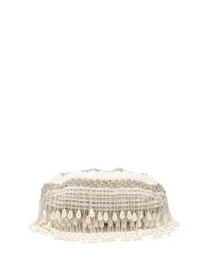 opal thread pearl white & silver pearl embellished velvet clutch 8