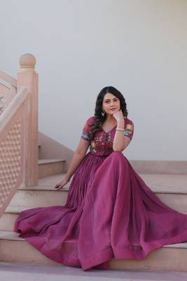 Onion Pink Embroidered Gown with Crunchy Silver Finish | Elegant Partywear Gown for Women 3