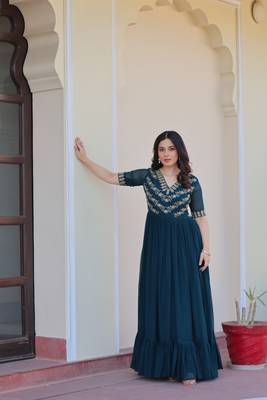 Rama Green Faux Blooming Gown with Bead & Sequin Embroidery | Fully Stitched Women’s Partywear Gown 1