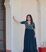 Rama Green Faux Blooming Gown with Bead & Sequin Embroidery | Fully Stitched Women’s Partywear Gown