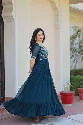 Rama Green Faux Blooming Gown with Bead & Sequin Embroidery | Fully Stitched Women’s Partywear Gown 4