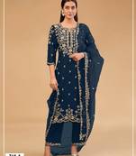 Navy vichitra semi stitched suit with embroidered & multi thread zari work