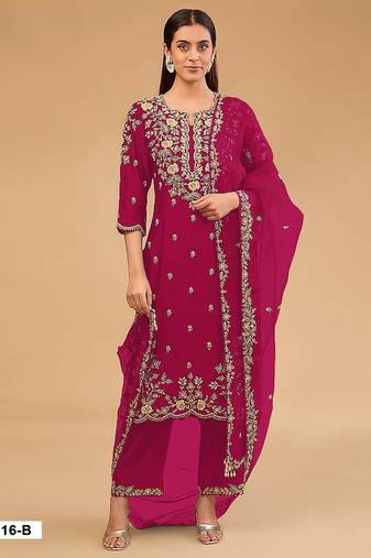 Maroon vichitra semi stitched suit with embroidered & multi thread zari work