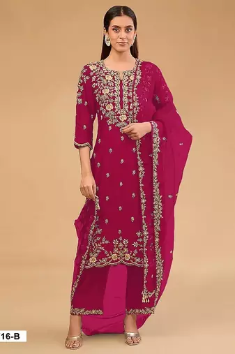 Maroon vichitra semi stitched suit with embroidered & multi thread zari work