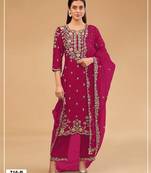 Maroon vichitra semi stitched suit with embroidered & multi thread zari work