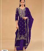 D blue vichitra semi stitched suit with embroidered & multi thread zari work