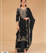 Black vichitra semi stitched suit with embroidered & multi thread zari work