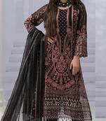 Black georgette semi stitched suit with embroidered & multi thread zarkan work
