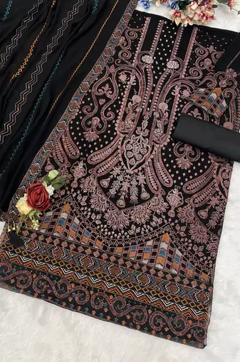 Black georgette suit with embroidered & multi thread zarkan 