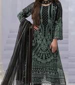 Black georgette semi stitched suit with embroidered & multi thread zarkan work