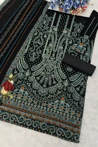 Black georgette suit with embroidered & multi thread zarkan 